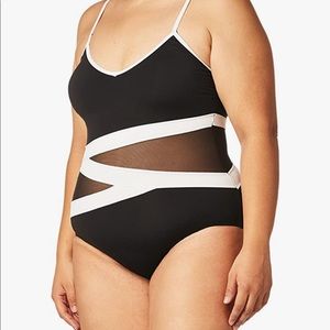 Anne Cole Women's Standard Monokini black and white with mesh